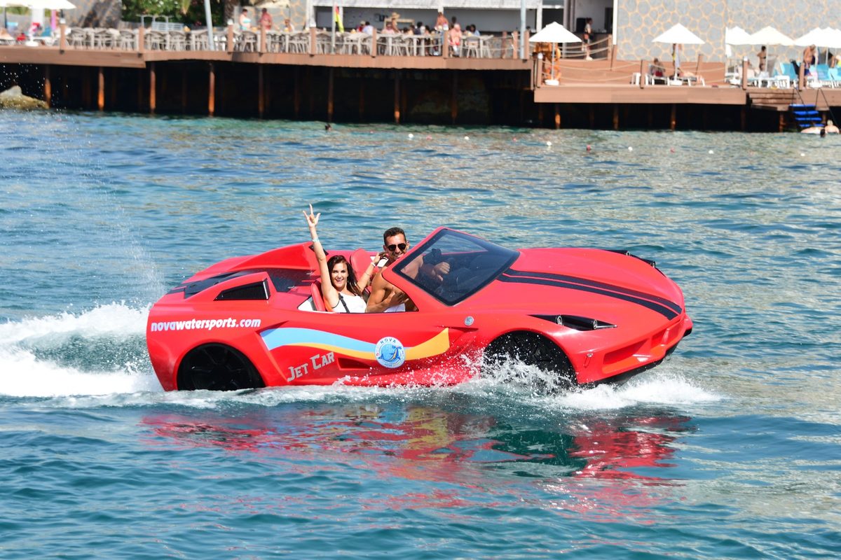 Red jetcar on the water